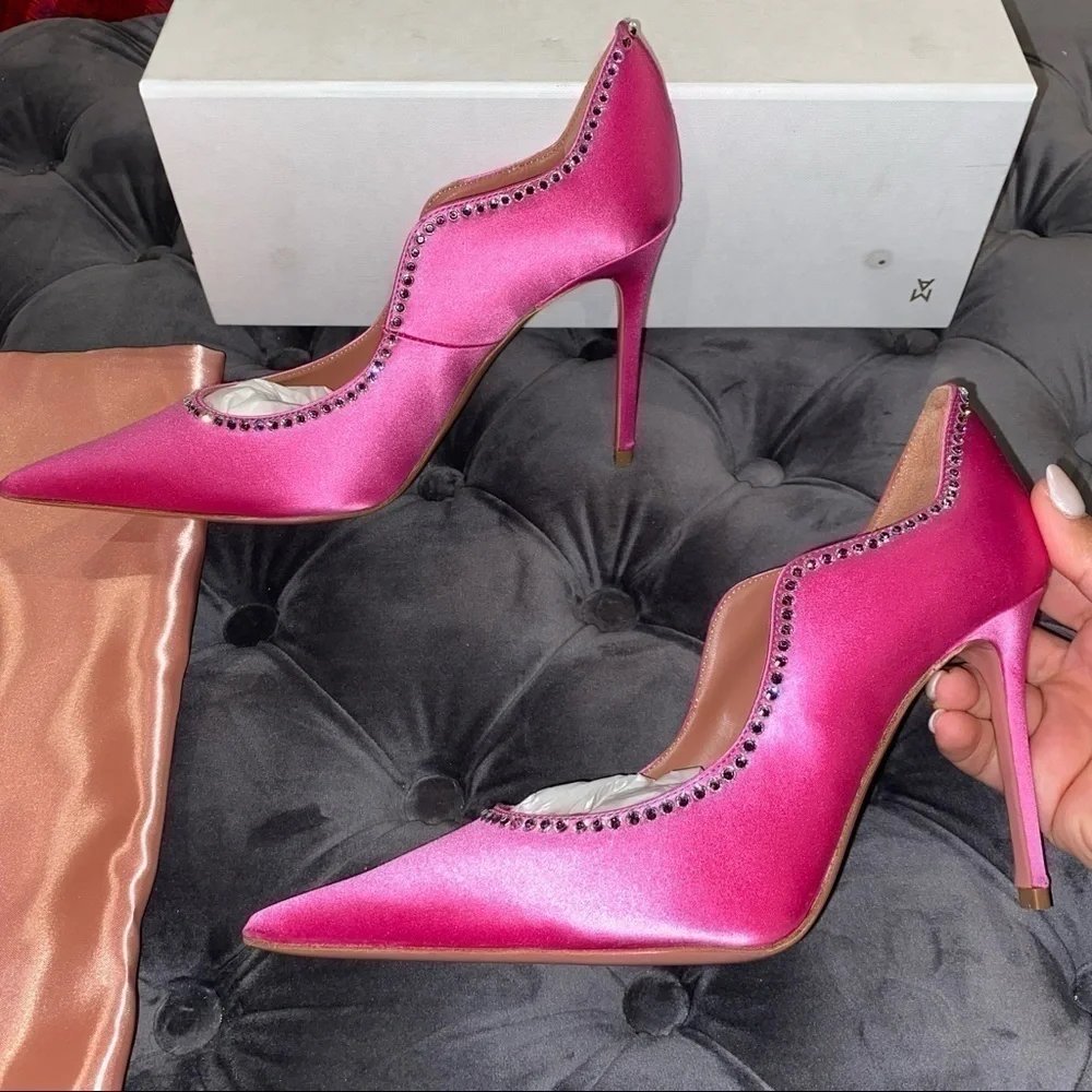 𝅺New Size 36 Amina Muaddi Romy Crystal Pink Pumps